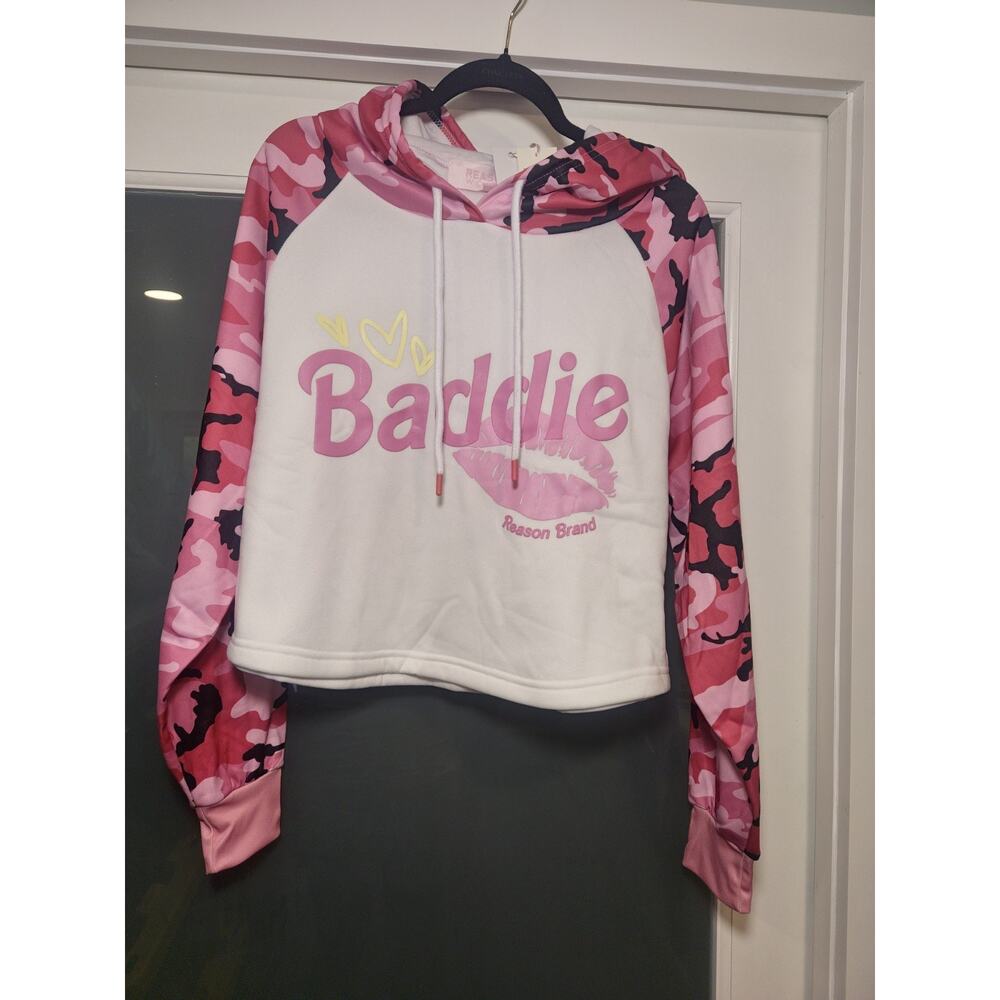 "Baddie" Pink Camo Hoodie - Y2K Bratz Babe Vibes Size S - NWT